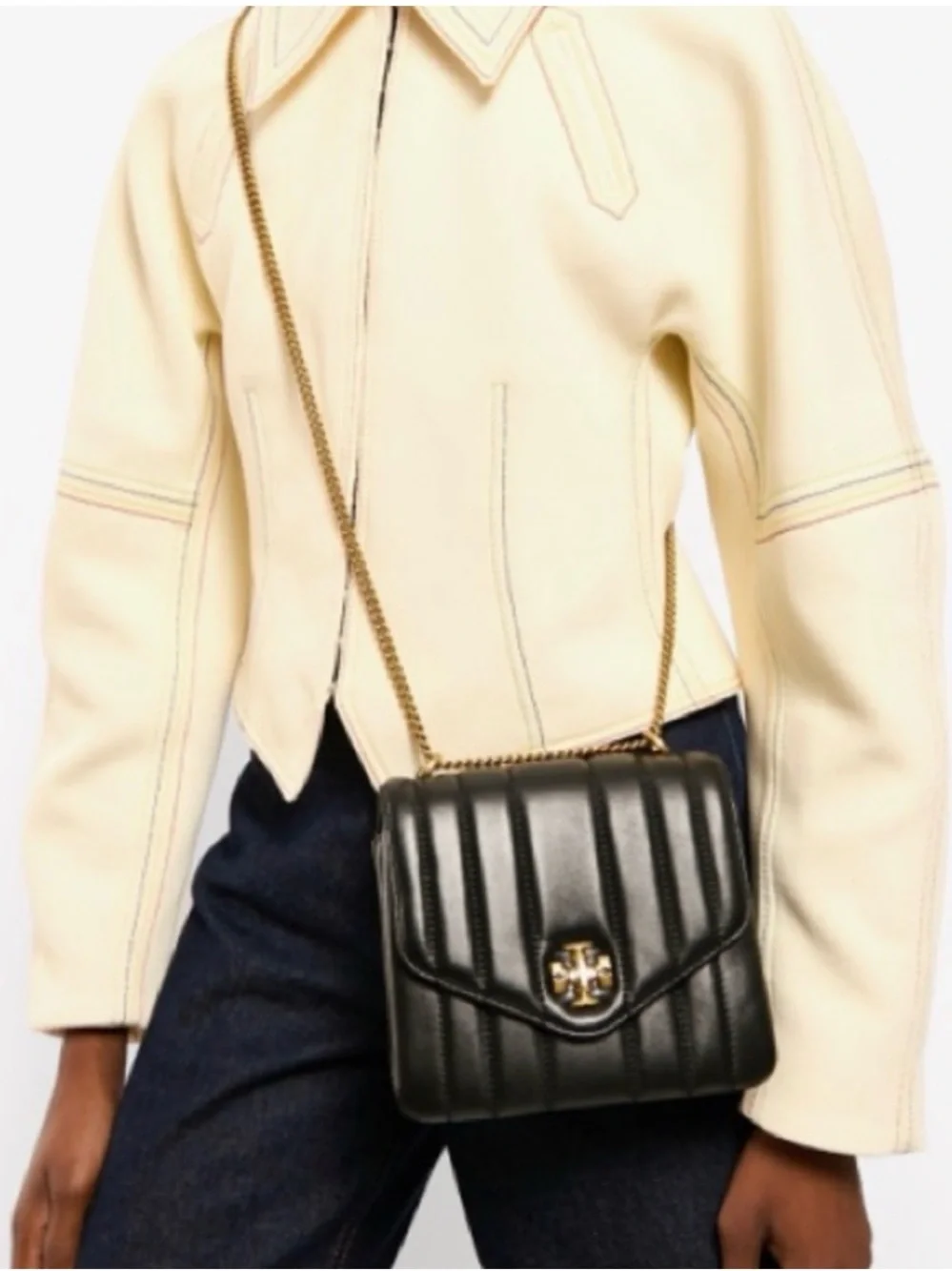 *Like New* Tory Burch Kira Square Quilted Leather Crossbody with Gold Chain